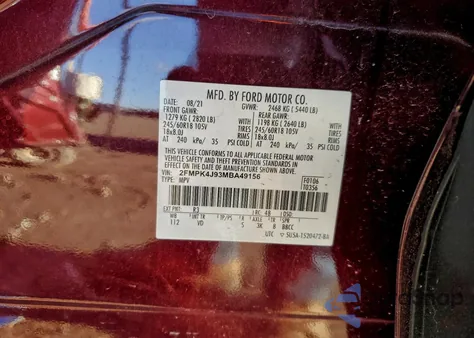 2021 Ford Edge Sel z USA, uszkodzony, nr VIN 2FMPK4J93MBA49156